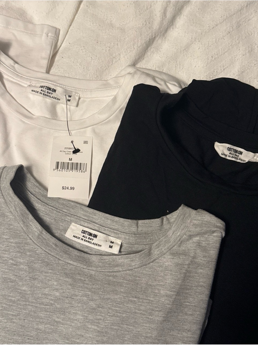 Cotton On Women's Long Sleeve Tee 3 Pack - White, Black, Grey